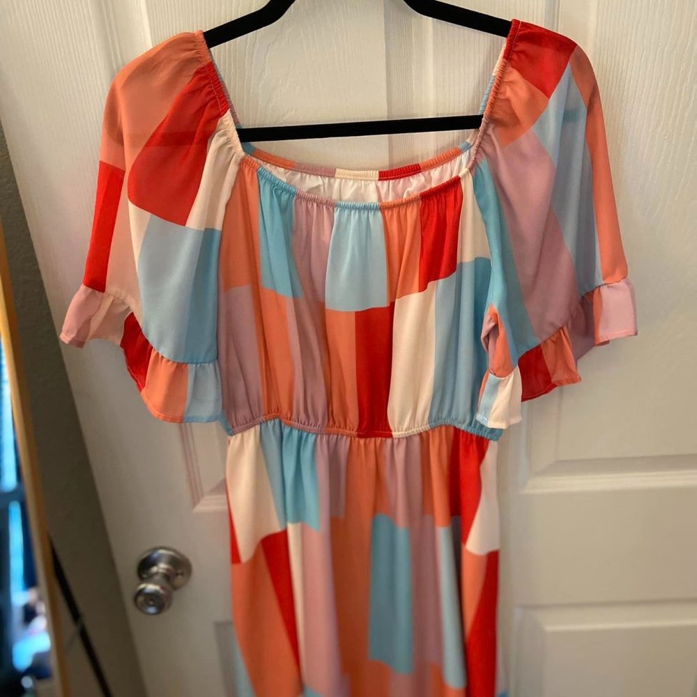 Block pattern on/off shoulder dress - Multicolor - M - Never Worn